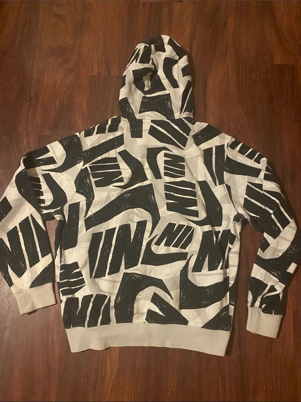 Nike Black and Light Gray Allover Logo Graphic Hoodie